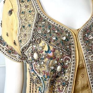 💎 Champagne Beige Embellished Pakistani Formal Gown - Wedding Guest Sz S M